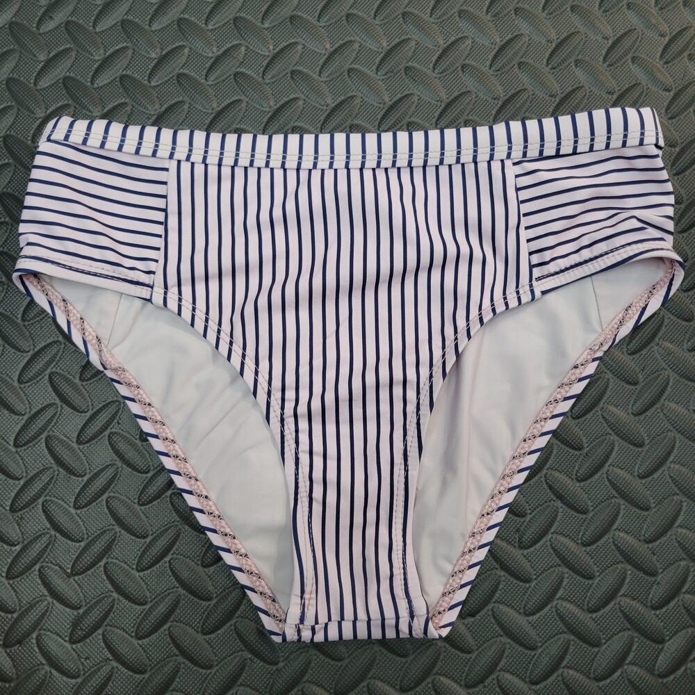 Splendid Blue Blue Stripe High Waisted Bikini Bottoms Small Nautical Swimwear